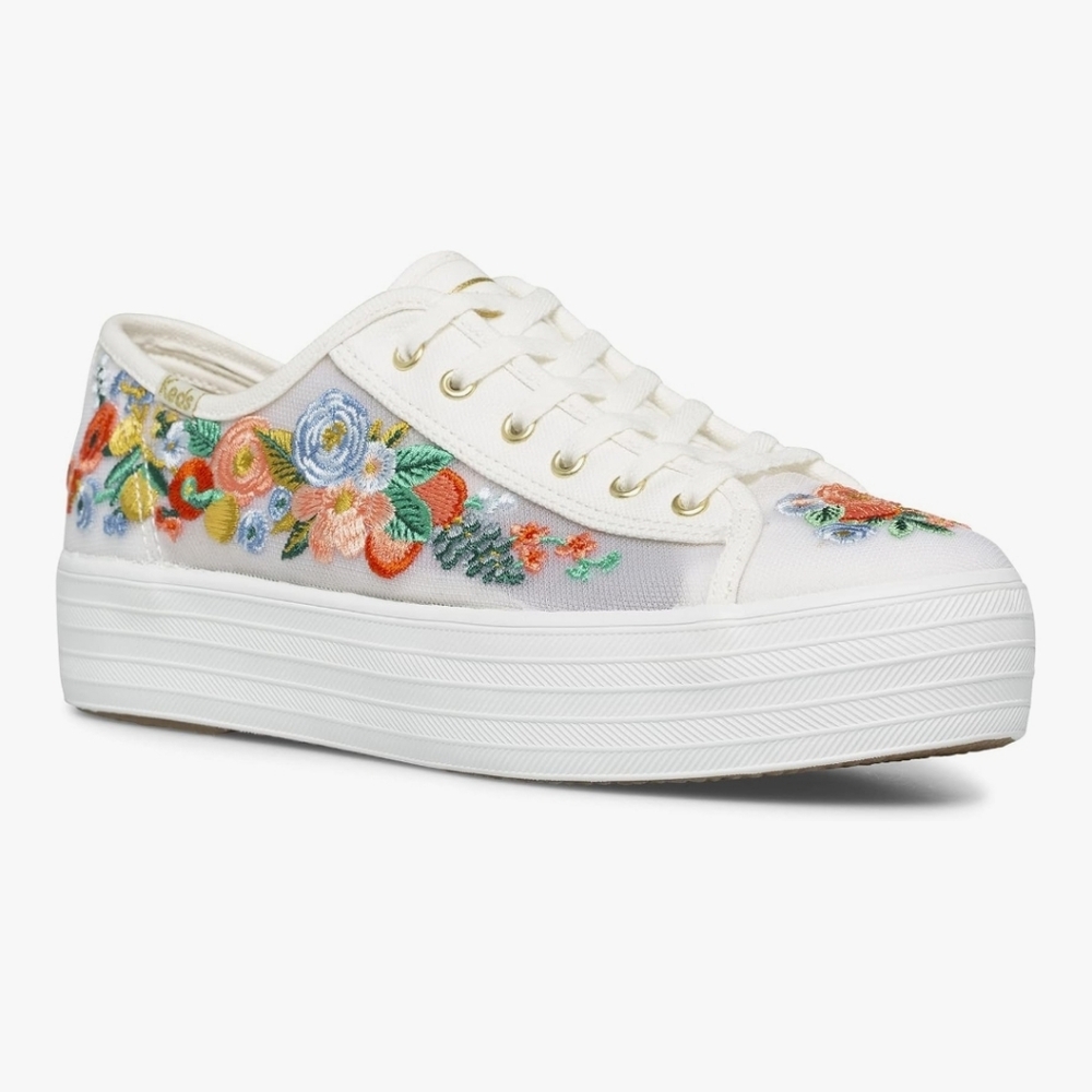 Embroidered Floral Platform Sneakers